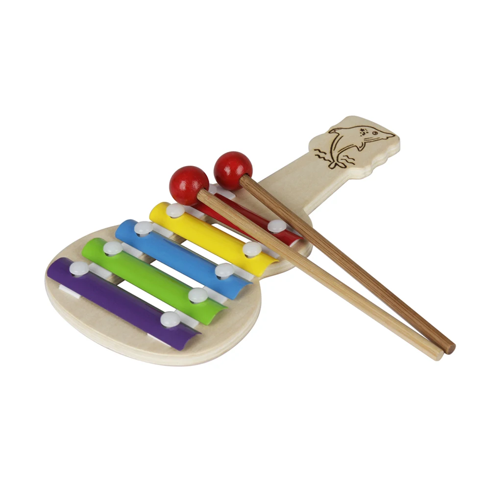 Гитара-форма 5 нот ксилофон Glockenspiel с 2 Mallets музыкальная игрушка в подарок для детей Детские обучающие перкуссия