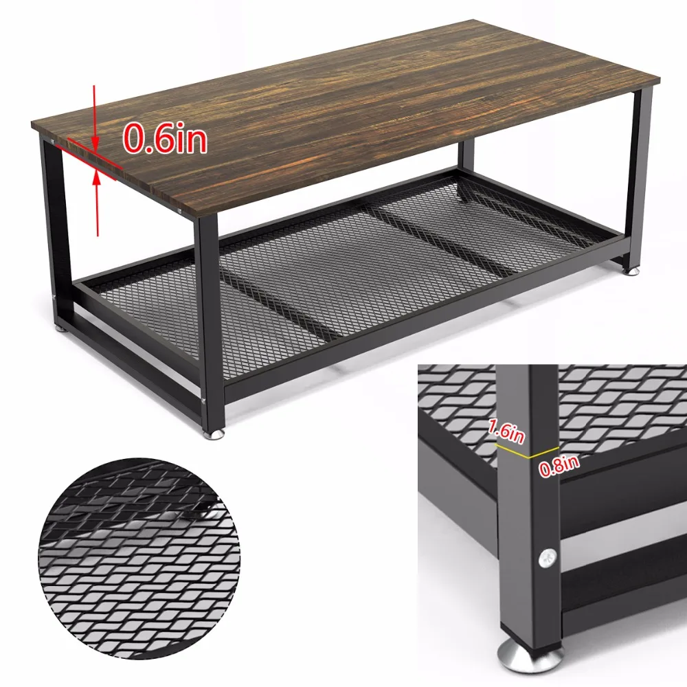 Dewel Coffee Table with Storage Shelf Industrial Modern Rustic 47 inch Coffee Table for Living Room