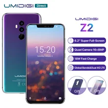 UMIDIGI Z2 глобальная версия Android 8,1 6," FHD+ полный дисплей Helio P23 6 ГБ+ 64 Гб Двойная камера 16 Мп+ 8 Мп 3850 мАч Face ID 4G смартфон