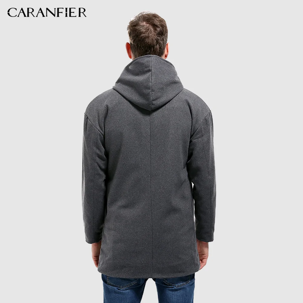 CARANFIER Новинка зимы Мужской Тренч с капюшоном модный тонкий Топ Качество Пальто