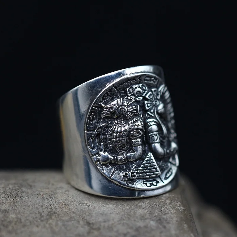 S925 pure Silver Ancient Egyptian God Opening Ring Horus Anubis Rangers Coin Thai Silver Ring S925 pure Silver Ancient Egyptian God Opening Ring Horus Anubis Rangers Coin Thai Silver Ring