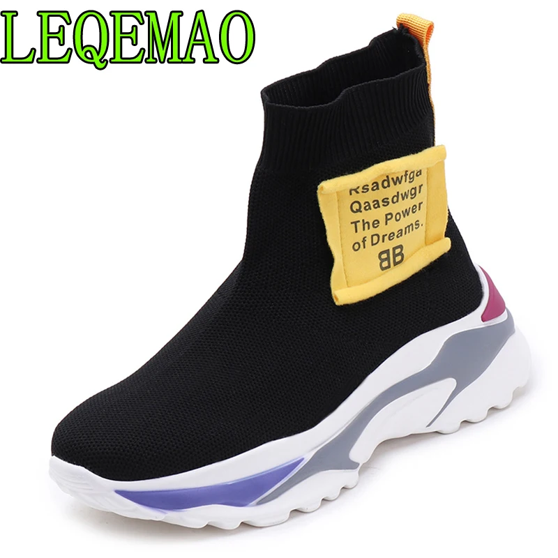 

2018 shoes woman Casual ankle Sock Boots Knitting Patchwork Platform Short Botas Mujer Round Toe Sneaker Boots For ChicGirls