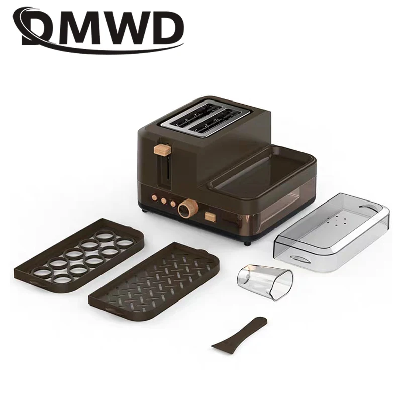 DMWD Electric Breakfast Bread Baking Machine 2 Slices Toaster Oven Eggs Steamer Sausage Grill Roaster Omelette Frying Pan Heater 6