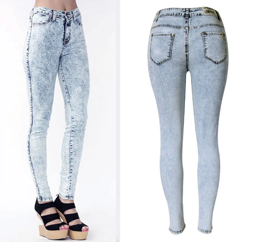 2016 Women Spring Slim Feet Pants Pencil Long Blue Stretch Jeans Women Denim Pants