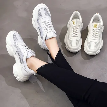 

2019 spring new fashion simple solid color flat shoes women mesh breathable comfortable thick soles casual shoes