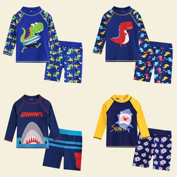 

Kid Baby Boy Long Sleeve 3D Dinosaur Cartoon Beach Swimwear Bathing Set Clothes Children Swimwear Beachwear Bathing swimmer