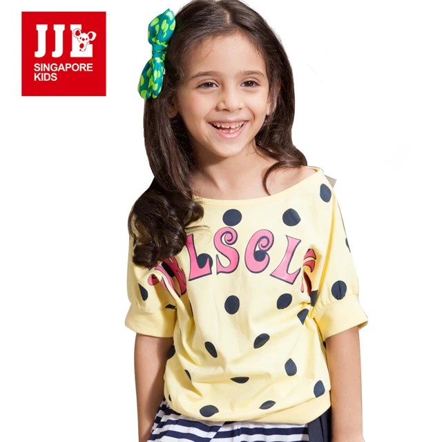 Девушки футболки Полька Dot Pattern Детские футболки для Одежда Для девочек 2016 Летом Стиль Бренда Детей Футболки Девушки Топы 6-15Y