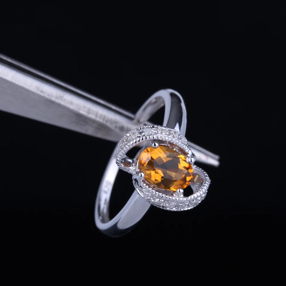 5x7mm Oval Cut 925 Sterling Silver 100% Genuine Citrine & Natural Diamonds Women Jewelry Engagement Wedding Gemstone Ring