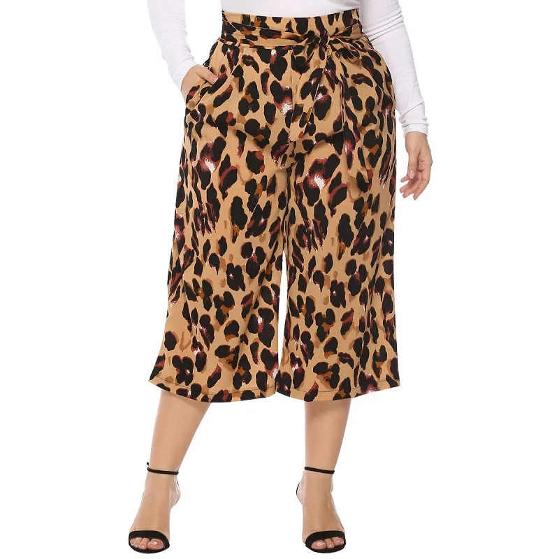 

WHZHM Sashes Drawstring Wide Leg Pants Hign Waist Casual Woman Spring Trousers High Quality Leopard Print Loose Pants Ladies