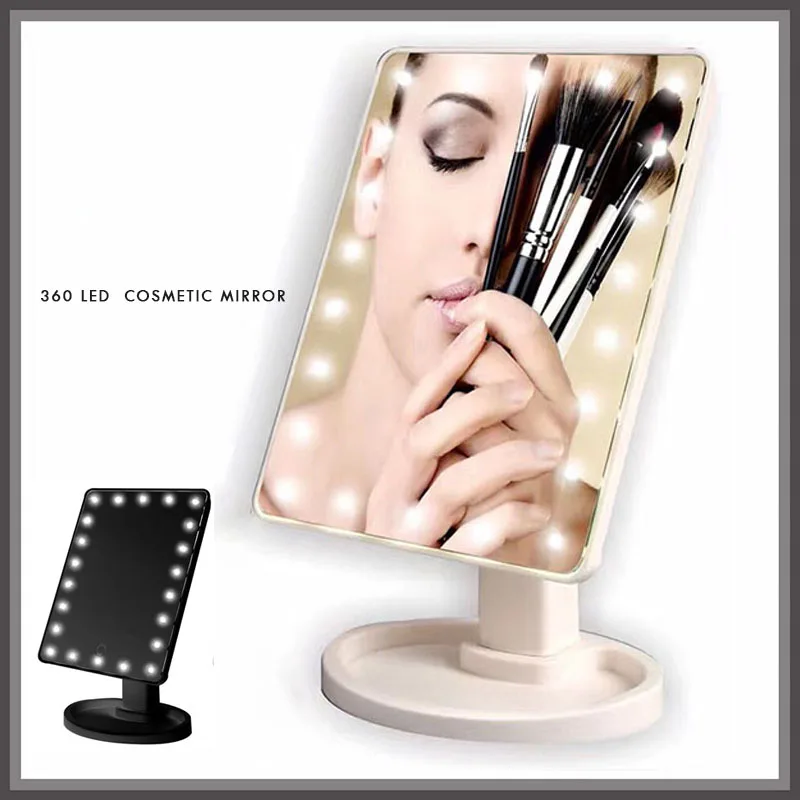 

360 Degree Touch led Make Up Mirror light Cosmetic Folding Portable mirror Compact Pocket With 16/22 LED Lights table lamp