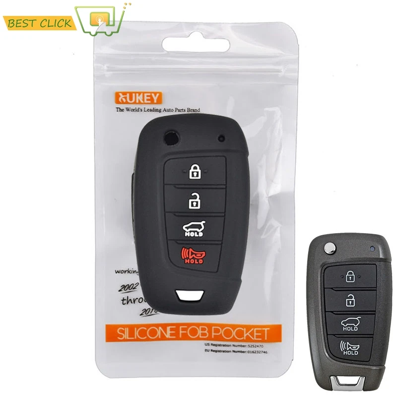 

4 Button Silicone Flip Key Case For Hyundai Kona 2018 2019 Cover Car Remote Fob Shell Jacket Sleeve Protector