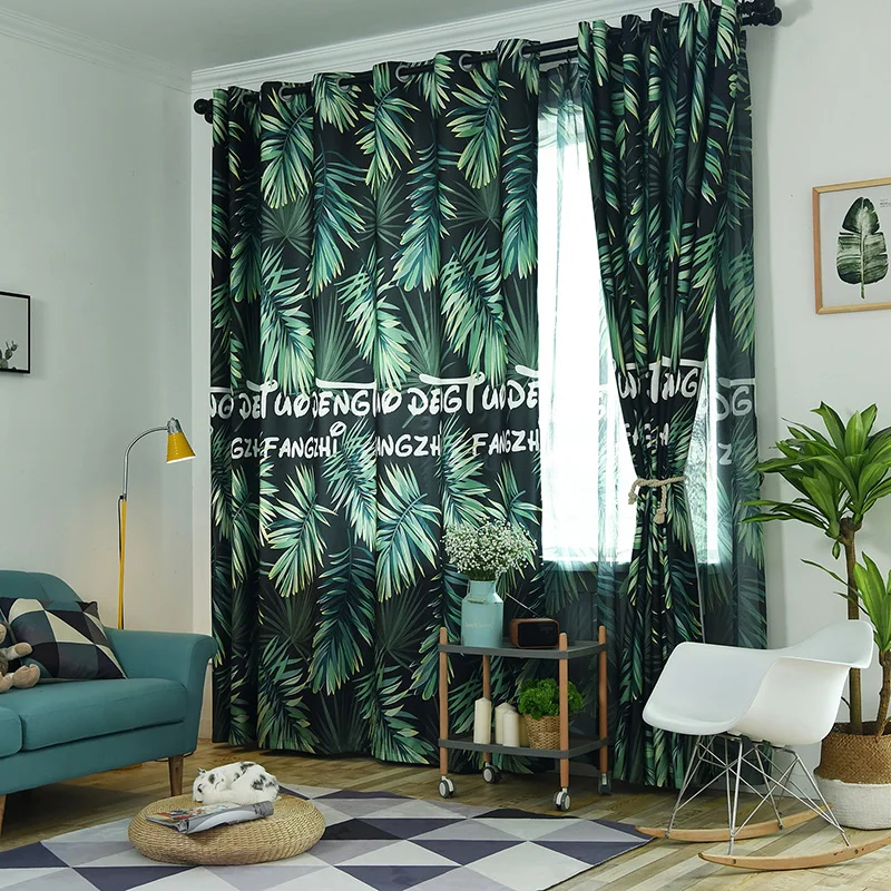 

Customzied Quality European Tropic Green Plant Printing Curtain for Home Decoration Modern Tulle Curtain with leaf for Bedroom
