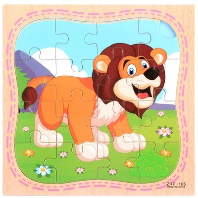 Детские игрушки 16 шт. мультфильм автомобиль/животные деревянные игрушки-паззлы для детей есть базовая карта Children1-2-3-4Years старый образовательный подарок - Цвет: Lion