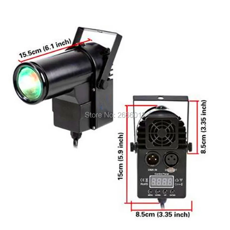 

2Pcs/lot Professionnal 10W RGBW LED Pinspot DMX512 Narrow-Beam Pinspot Stage Lighting DJ Stage Pin Spot Light KTV Bar Party Lamp