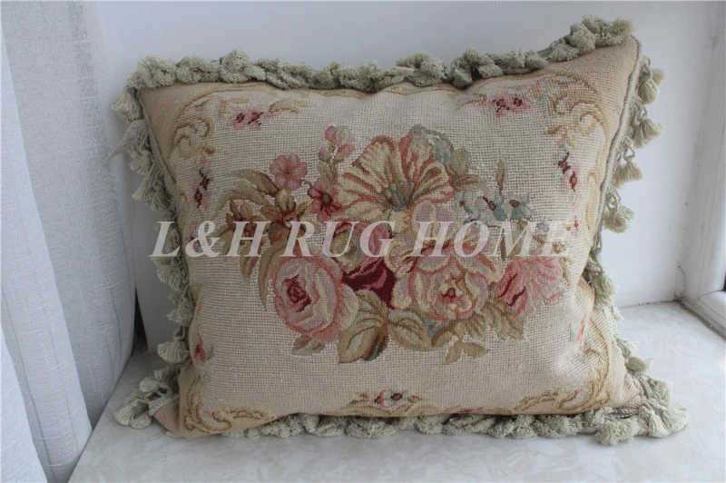 

FREE SHIPPING 10+20K 18"X21" Needlepoint pillow, handknotted cushion with floral designs no insertion
