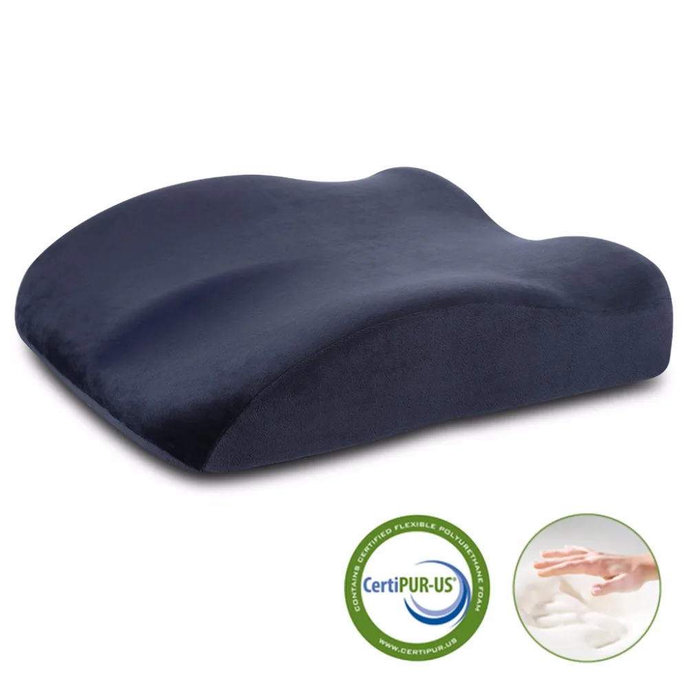 LANGRIA Memory Foam Lumbar Back Cushion Seat Wedge Cushion with Elastic Strap Dual Use Navy Blue
