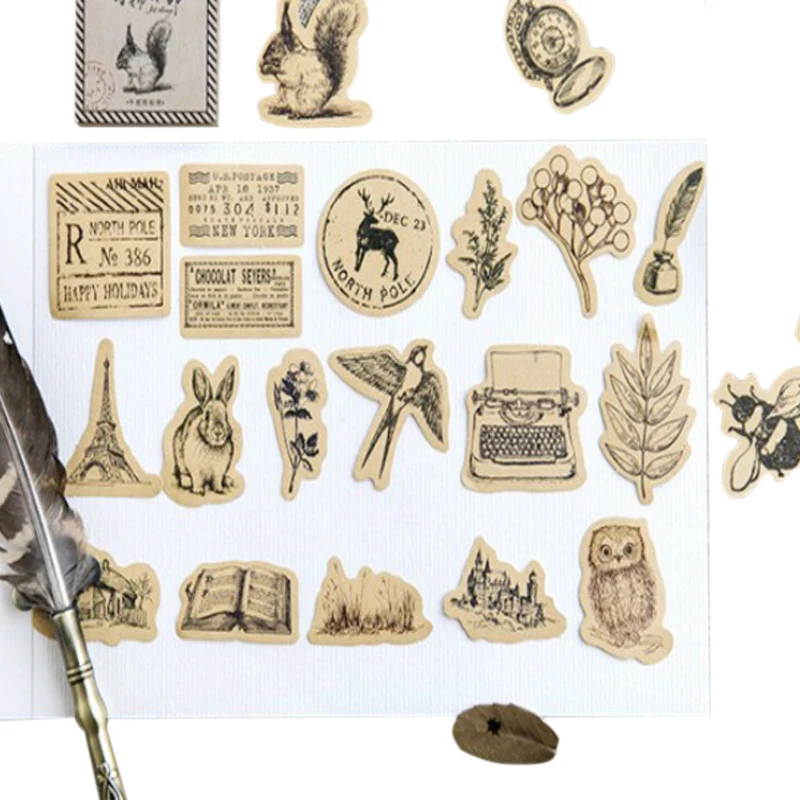 

46pcs/box Cute Vintage Small animals Diary Handmade Paper Lable Sealing DIY Decorative Stickers Stationery