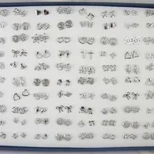 100 пар классические Для женщин для маленькой девочки возрастом смешанные запонки серебренные конструкции серьга-гвоздик с покрытием подарок для девочек