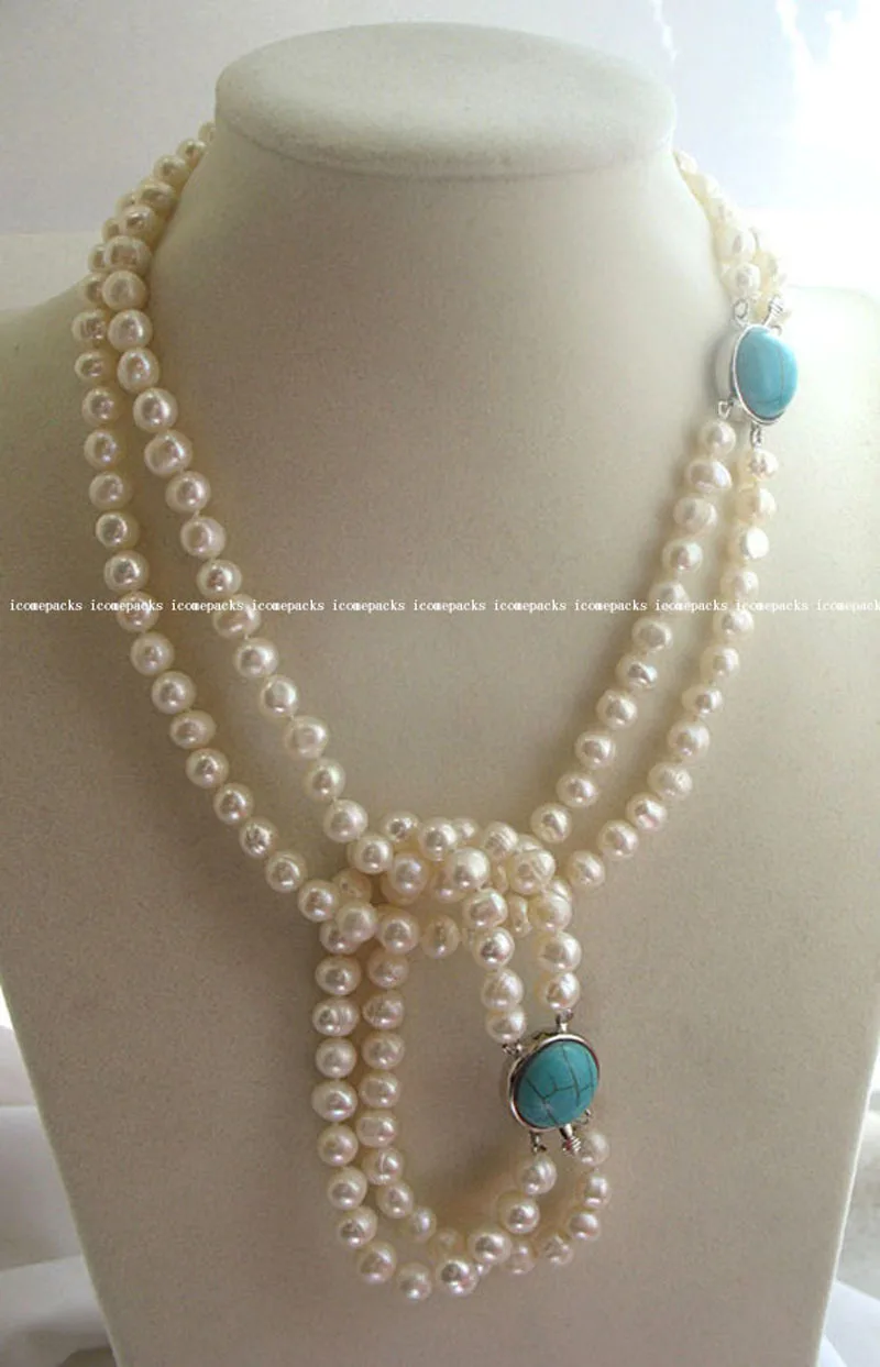 

wholesale 2rows 7-8mm white freshwater pearl round 16-18"necklace and 7.5" bracelet