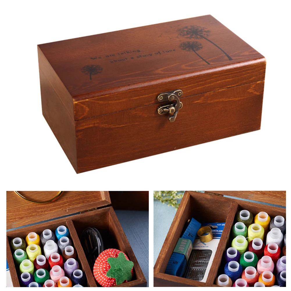 

Wooden Portable Sewing Box Needles Tools DIY Case Sewing Kits Boxes for Small Component Jewelry Tool Box