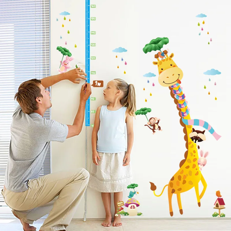 Панда, птица, обезьяна, слон, жираф, измерение высоты, наклейка на стену, детские комнаты, диаграмма роста, декор для детской комнаты, Наклейки на стены, искусство