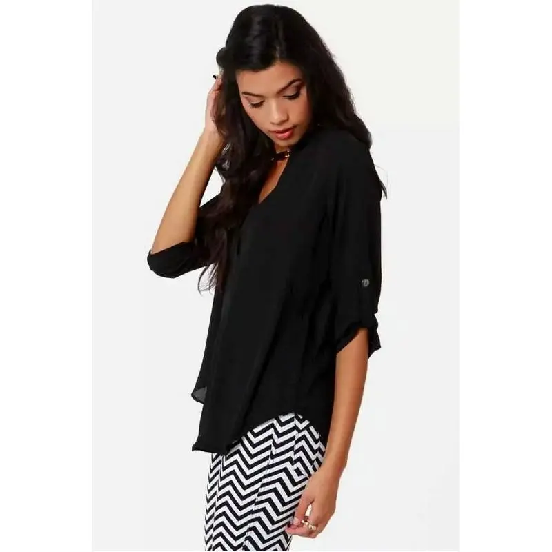 Oficina Formal Gasa Con Cuello En V Tops Para Mujer 2015