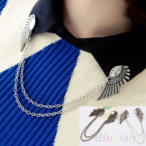

New Arrival Retro Collar Clip Punk chain Blouse Shirt angel Wing Tips pin brooch boho tassel 7ENO 9RKG