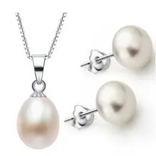 Горячая дешевая распродажа модный речной жемчуг кулон/серьги-гвоздики с серебряной цепочкой набор ювелирных изделий вечерние подарок