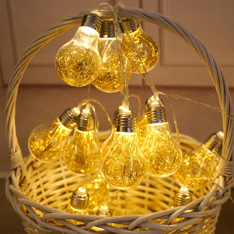 

10 Led Fairy Gold Transparent Bulb Battery Operated String Lights 1m LED Decoration For Christmas Garland On The Window New Year