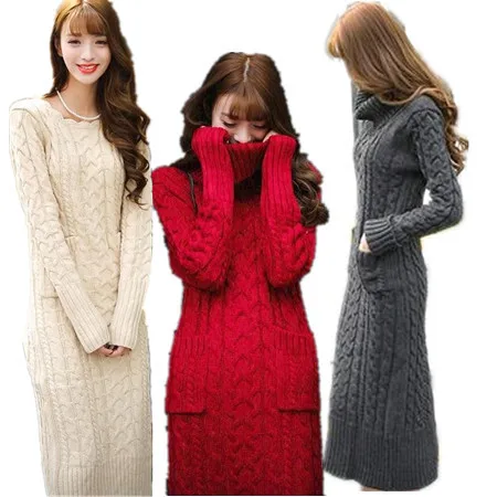 2015 Newest Winter Autumn Vestidos Casual Sweater Women Dress Long Sleeve Solid Knitted Outerwear Warm Sexy