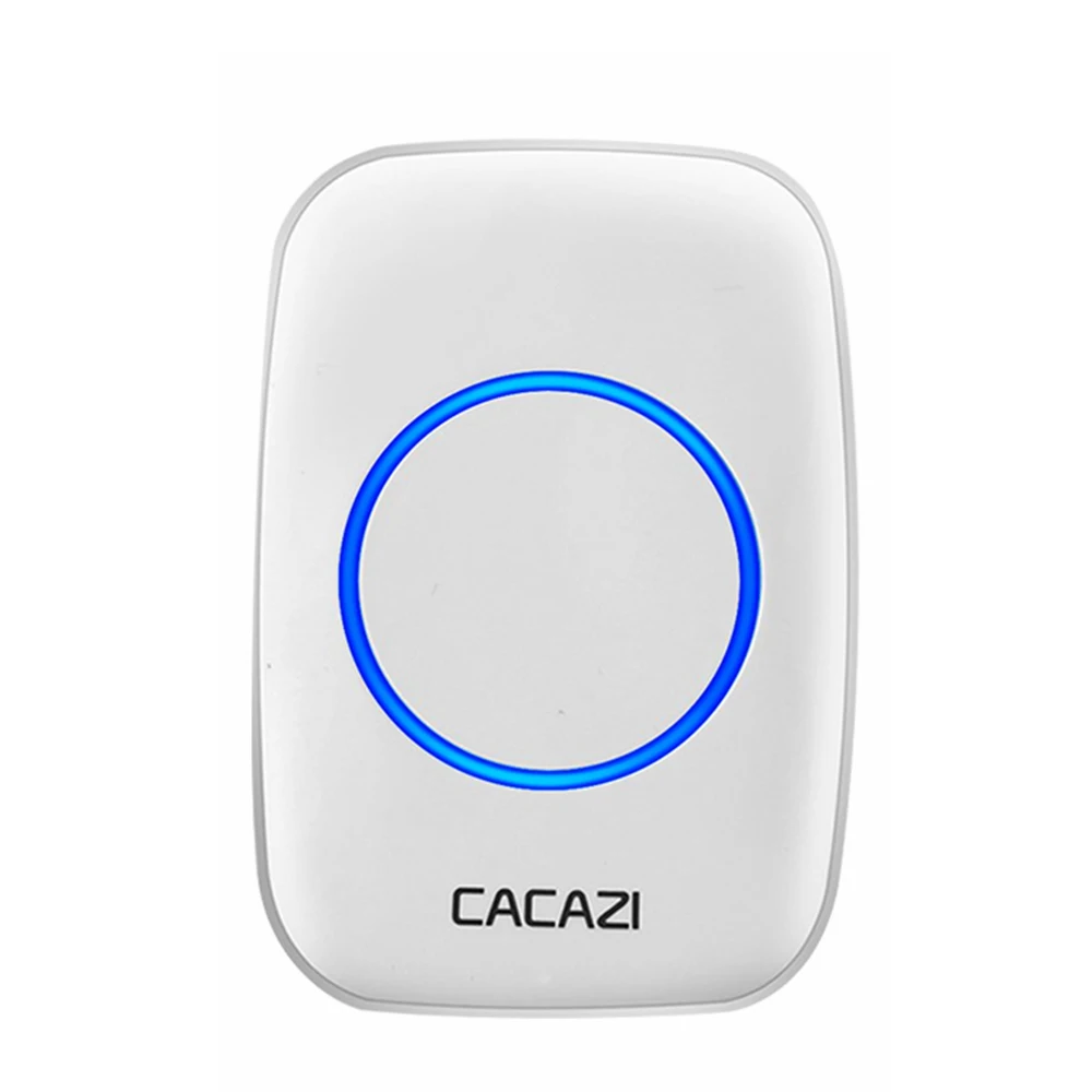white receiver CACAZI Беспроводной интеллигентая(ый) Водонепроницаемый дверной звонок 300 м Диапазон светодиодный ночной Светильник домашний звонок стандарта ЕС, США, Великобритании Plug на возраст 3, 4, 5, кнопка, 1 приемник - Цвет: white receiver