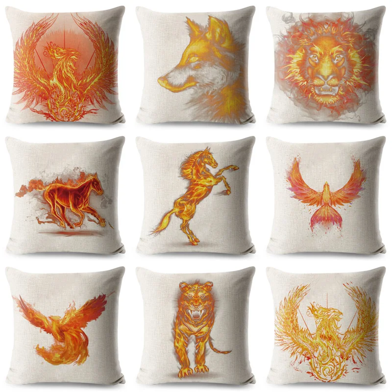 2019 Flame Animals Cushion Cover Cotton Linen Pillow Cover Throw Pillow Fire Horse And Lion Car Home Sofa Decorative Pillowcase 2019 Flame Animals Cushion Cover Cotton Linen Pillow Cover Throw Pillow Fire Horse And Lion Car Home Sofa Decorative Pillowcase