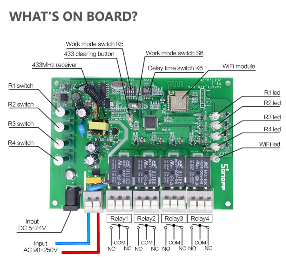 Sonoff 4CH Pro R2 433 МГц 4 канала RF беспроводной дистанционный Wifi умный переключатель инчинг интерлок реле работа с Alexa Google Home