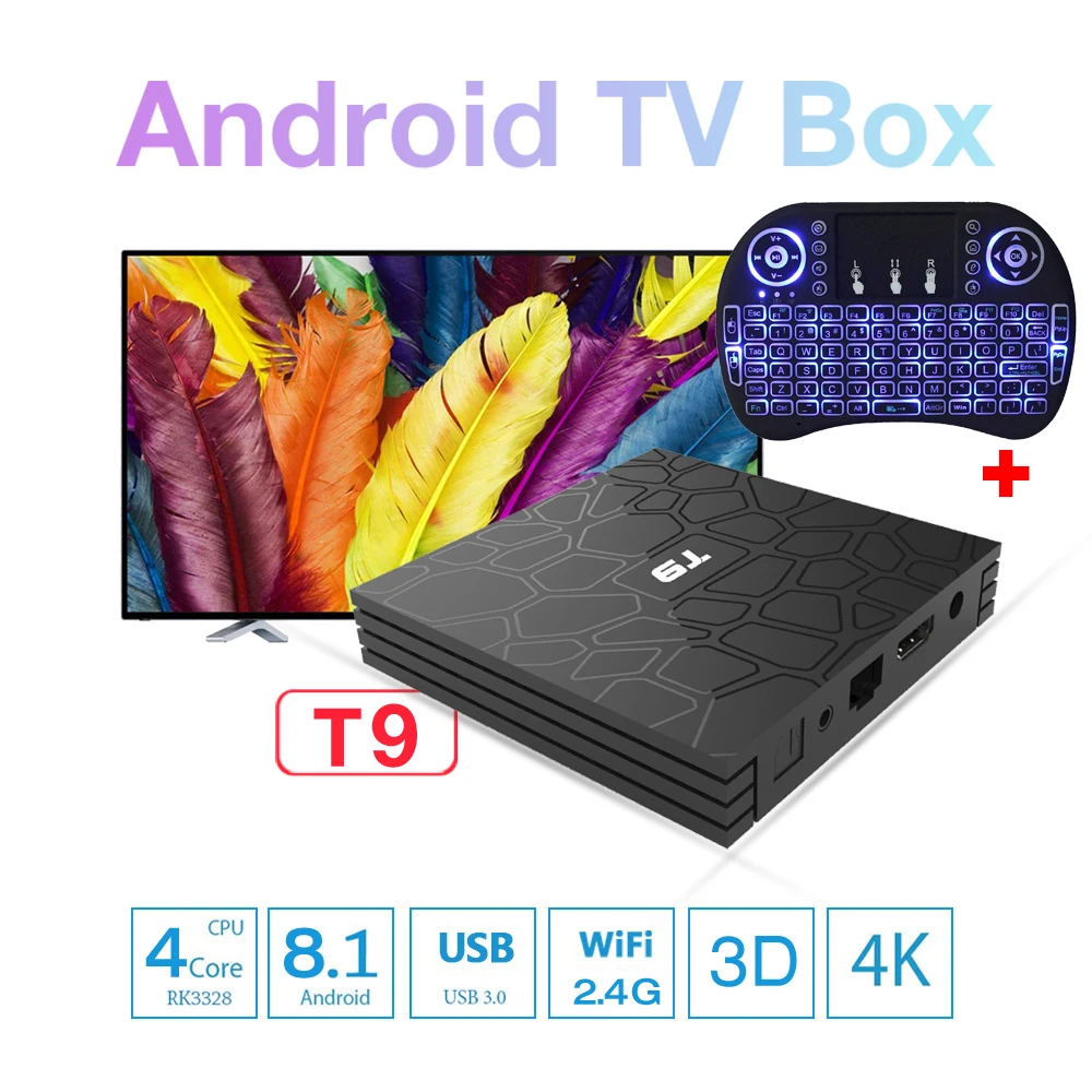 

T9 Android 8.1 large memory 4GB+32GB Multimedia player WIFI 2.4G Quad Core PK3288 Smart TV BOX