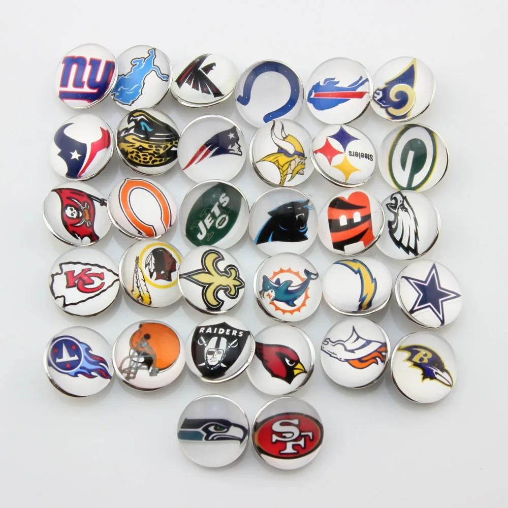 Wholesale NFL snap button charms glass 18mm ginger snap buttons for DIY