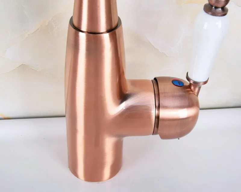 Antique Red Copper Brass Single Ceramic Handle Bathroom Kitchen Basin Sink Faucet Mixer Tap Swivel Spout Deck Mounted mnf634