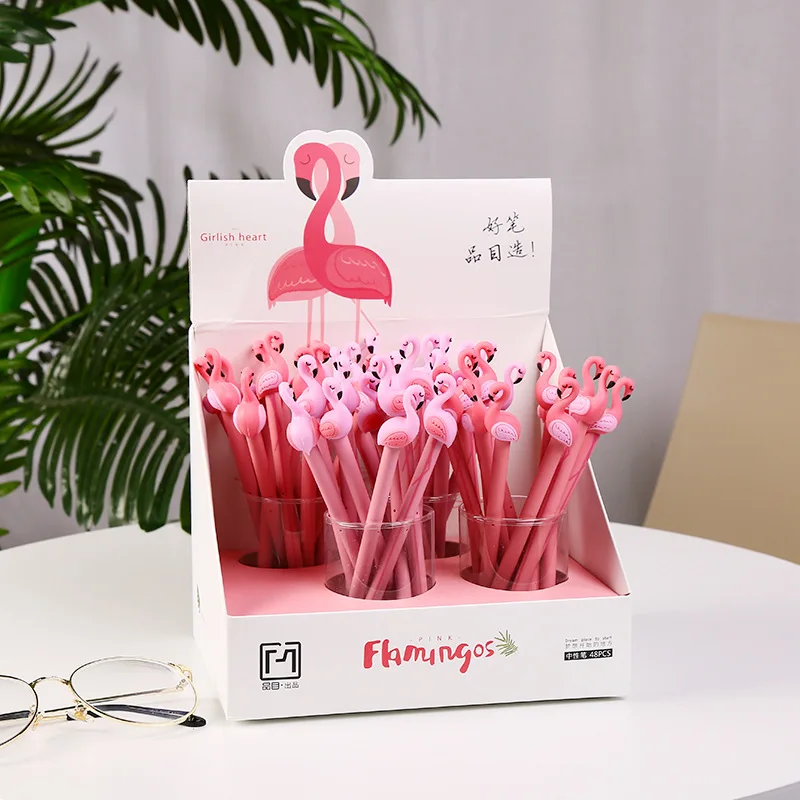 

4 pcs/lot 0.5 mm Lucky Pink Flamingo Gel Pen black ink pen Promotional Gift Stationery School & Office Supply