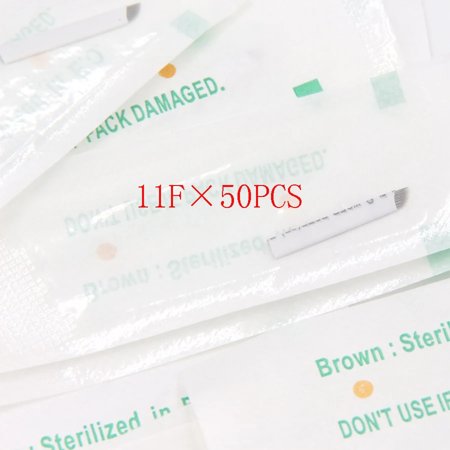 

50pcs 0.25mm Microblading 11 Pin Needle Permanent Eyebrow Makeup Blades Tattoo Manual Needle For 3D Microblading Pen Machine