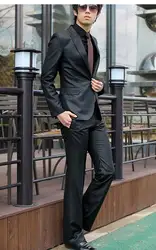 Подлинная Тонкий Тонкий мужской костюм для мужчин жених церемония Корейской моды leisure suit