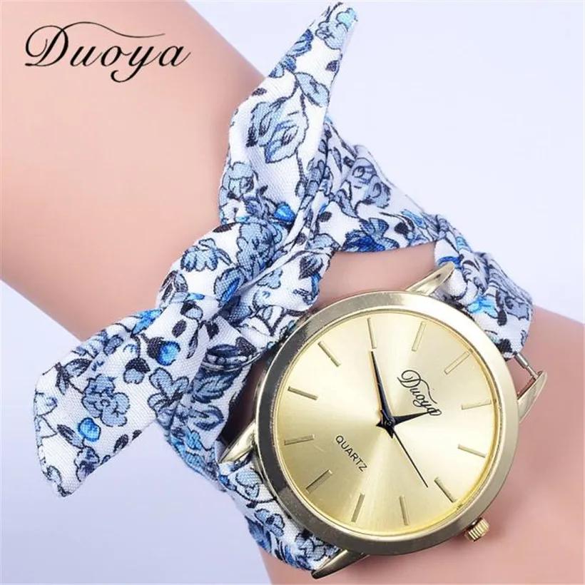 Luxury Watch Women Vintage Floral Printed Fabric Cloth Strap Ladies