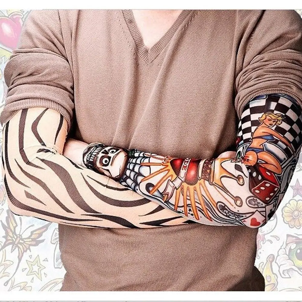 Лидер продаж Роман 2 шт./лот панк для мужчин женщин УФ солнцезащитный крем череп тема поддельные татуировки рукава Гетры (Цвет: Multi цвет)