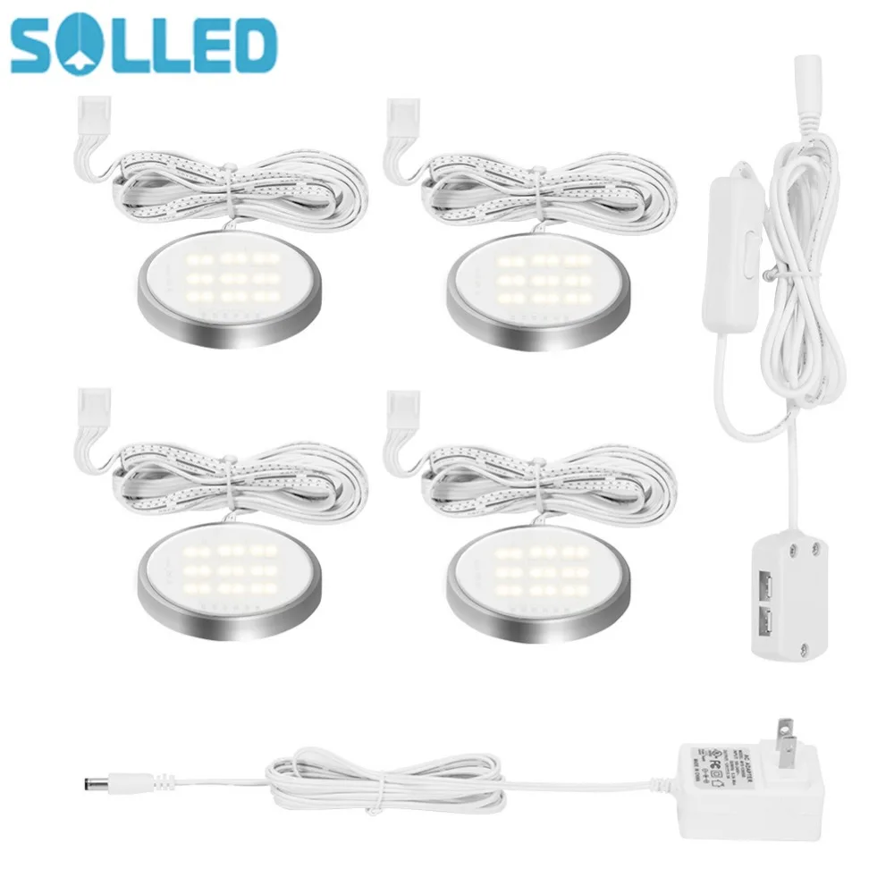 

SOLLED Set of 4 Under Cabinet Light Kit 18LEDs Puck Lamp Three colors for Under Kitchen Closet Wardrobe Book Shelf Night Light