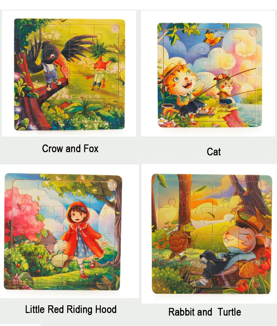 MWZ Baby Wooden Toys for Children 16 Pieces of Cartoon Puzzle 3456