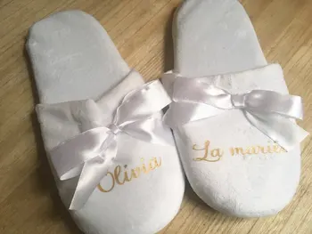 

Personalized any text Wedding Slippers With Lace Bride Slippers Bridesmaid Gifts Custom Print Shoes Bachelorette Party Favors