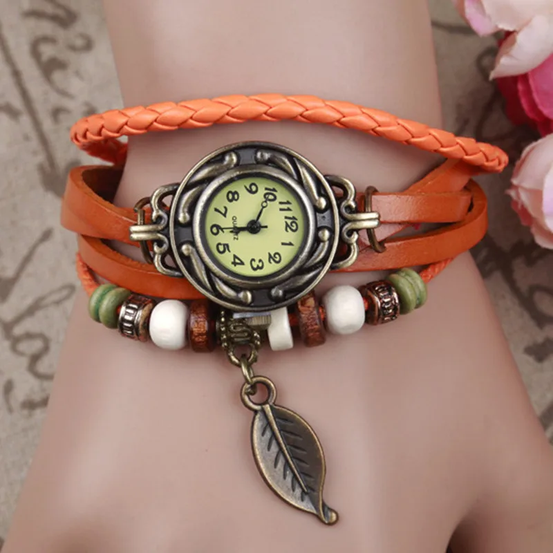 Женские повседневные Ретро Многослойные часы с искусственным кожаным браслетом, женские часы, прямая ручная работа Dreamcatche