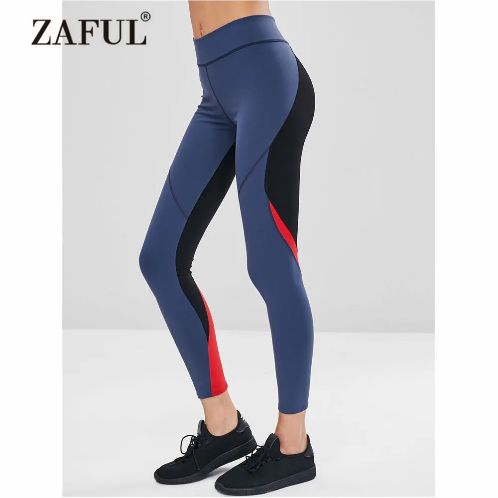 

ZAFUL Color Block High Rise Sports Leggings Quick Dry Yoga Pants Women Leggins Sport Women Fitness Tights Leggings Sport Fitness