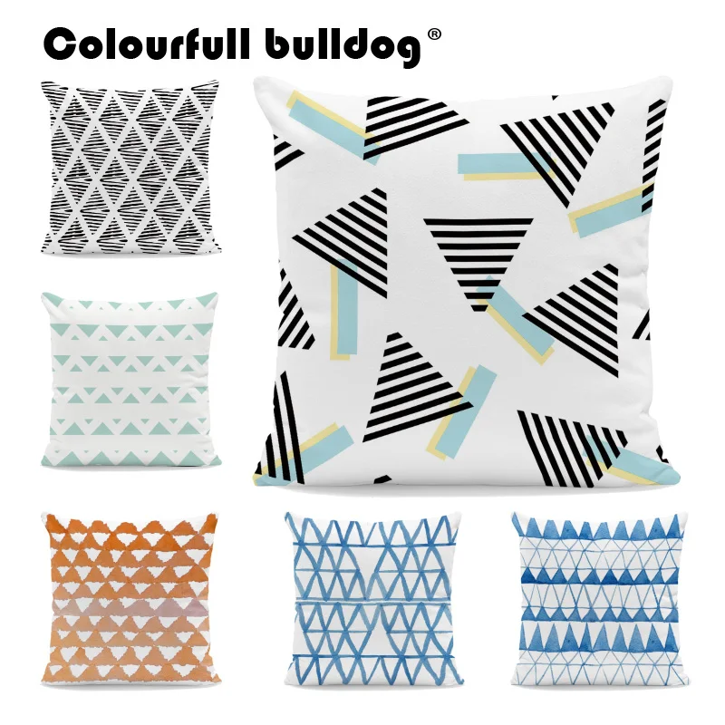 

Colorful Geometric Pillowcase Pink Green Blue Trigon Rhombus Yellow Arrow Cushion Cover 43*43 cm Office Couch Decor Throw Pillow