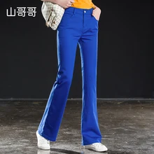 Женские синие джинсы с высокой талией, расклешенные джинсы, джинсы для женщин в стиле бойфренд, обтягивающие женские штаны, женские широкие джинсы для мам, большие размеры