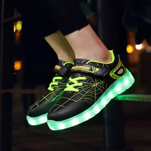 Светодиодная светящаяся детская обувь «Человек-паук» для мальчиков и девочек, светящиеся Детские кроссовки с сеткой, спортивная обувь для мальчиков и девочек со светодиодной подсветкой