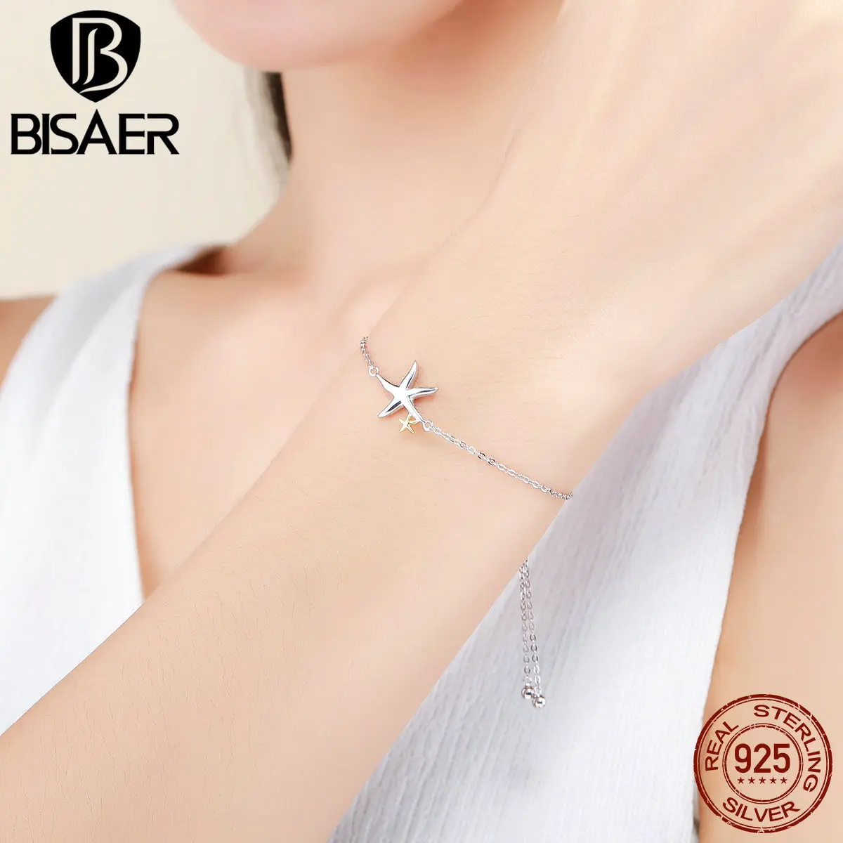Подлинная Серебро 925 пробы Морская звезда сказка цепи браслеты для женщин аутентичный браслет украшение браслет подарок ECB025